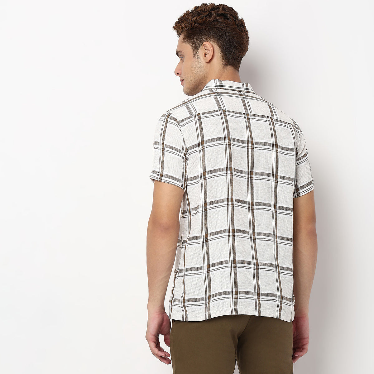 Checkered Camp Collar Cuban Half Sleeve Shirt