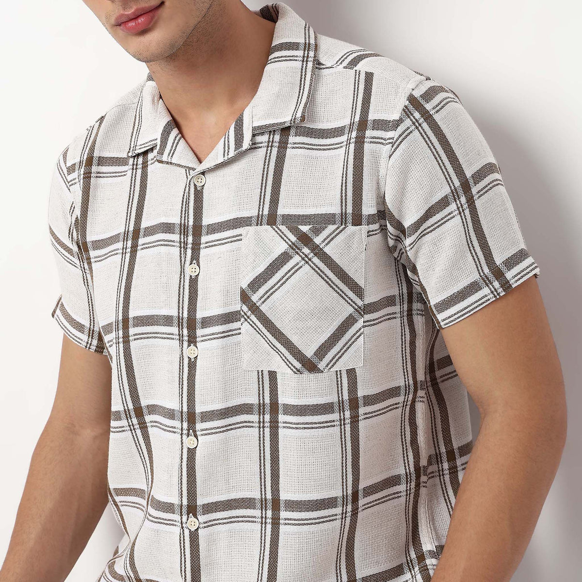 Checkered Camp Collar Cuban Half Sleeve Shirt