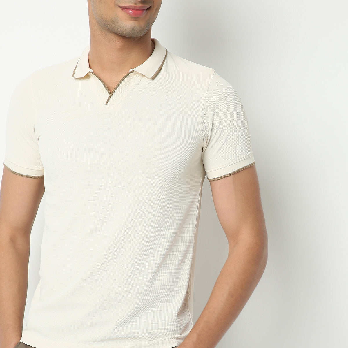 Regular Fit Structured Polo Neck T-Shirt