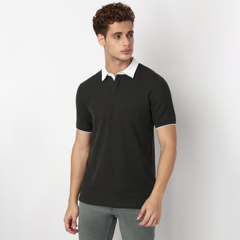 Knitted Structured Rugby Polo T-Shirt