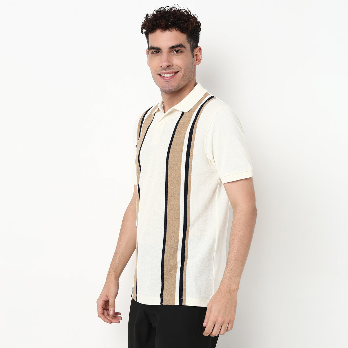 Striped Cotton Polyester Polo T-Shirt