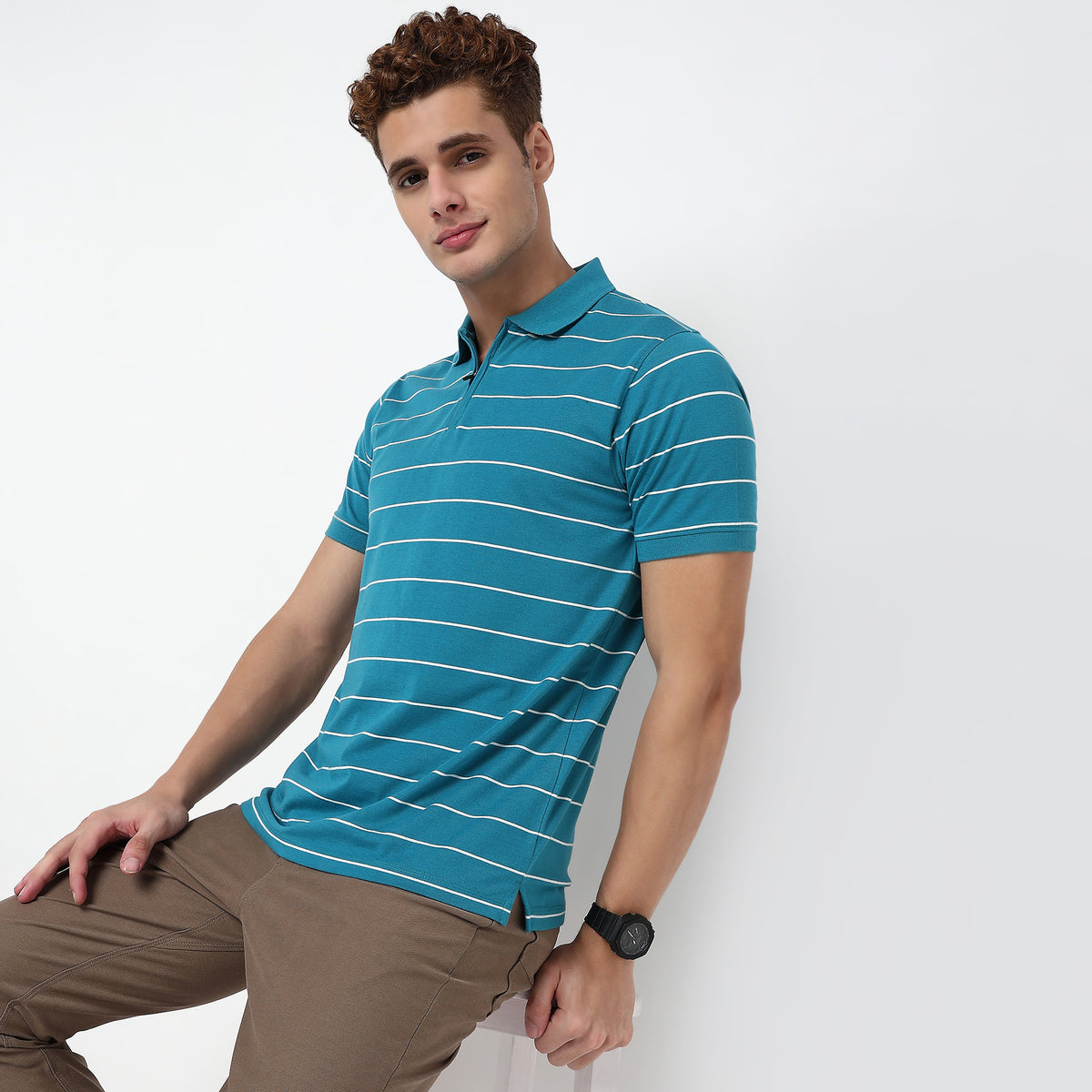 Knitted Striped Weekend Polo T-Shirt