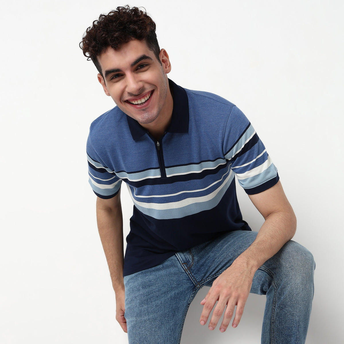 Striped Cotton Polyester Polo T-Shirt