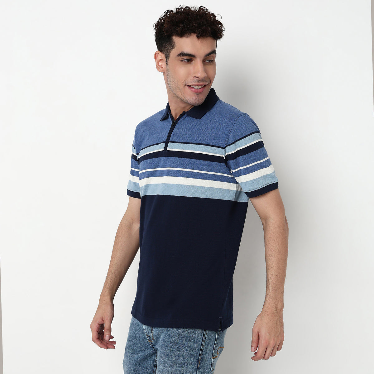 Striped Cotton Polyester Polo T-Shirt