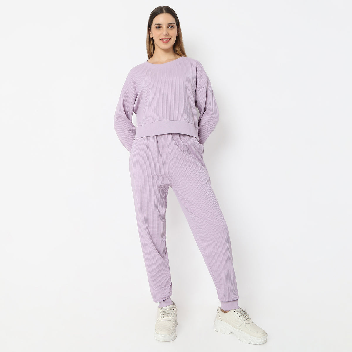 Full Length Waffle Texture High Rise Joggers