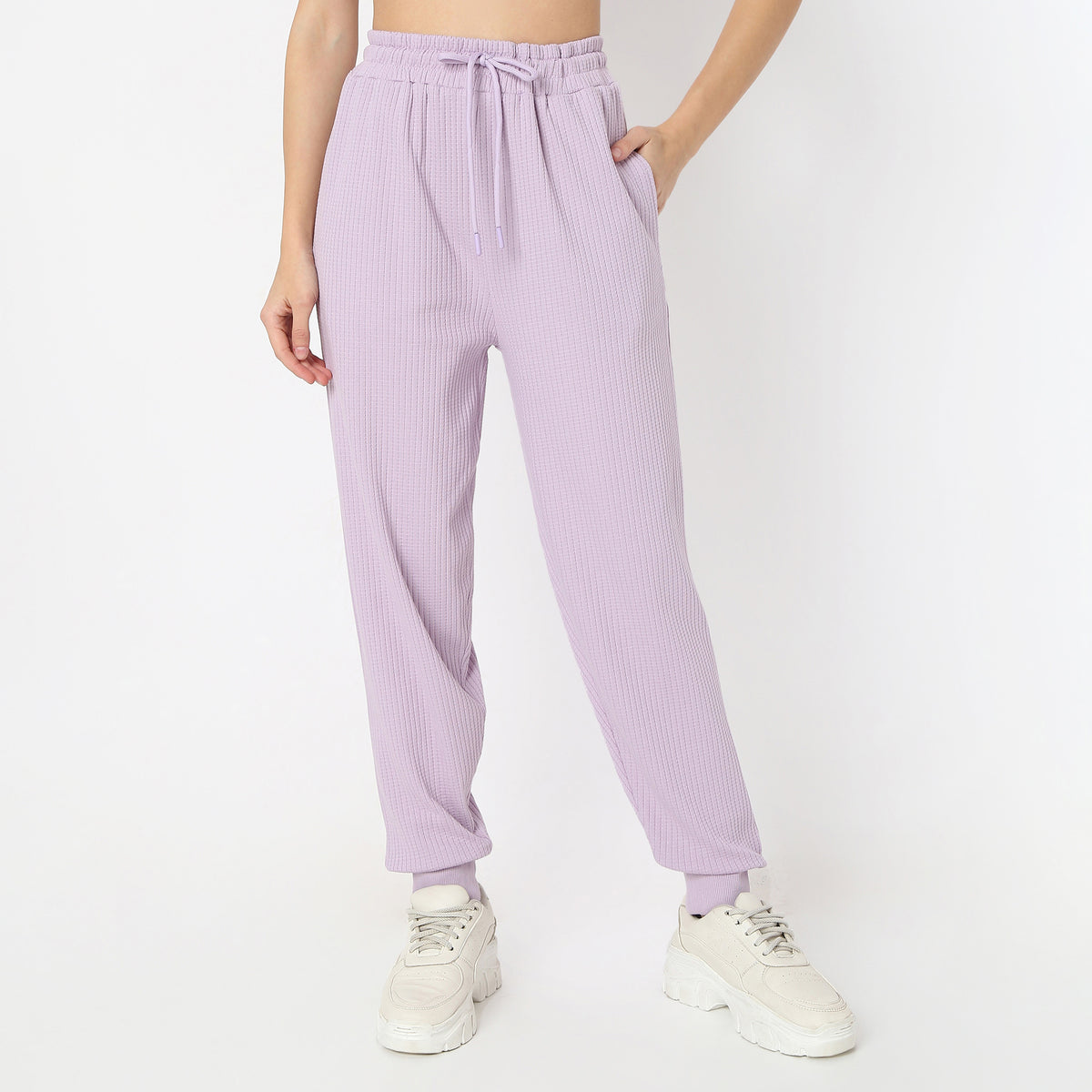 Full Length Waffle Texture High Rise Joggers