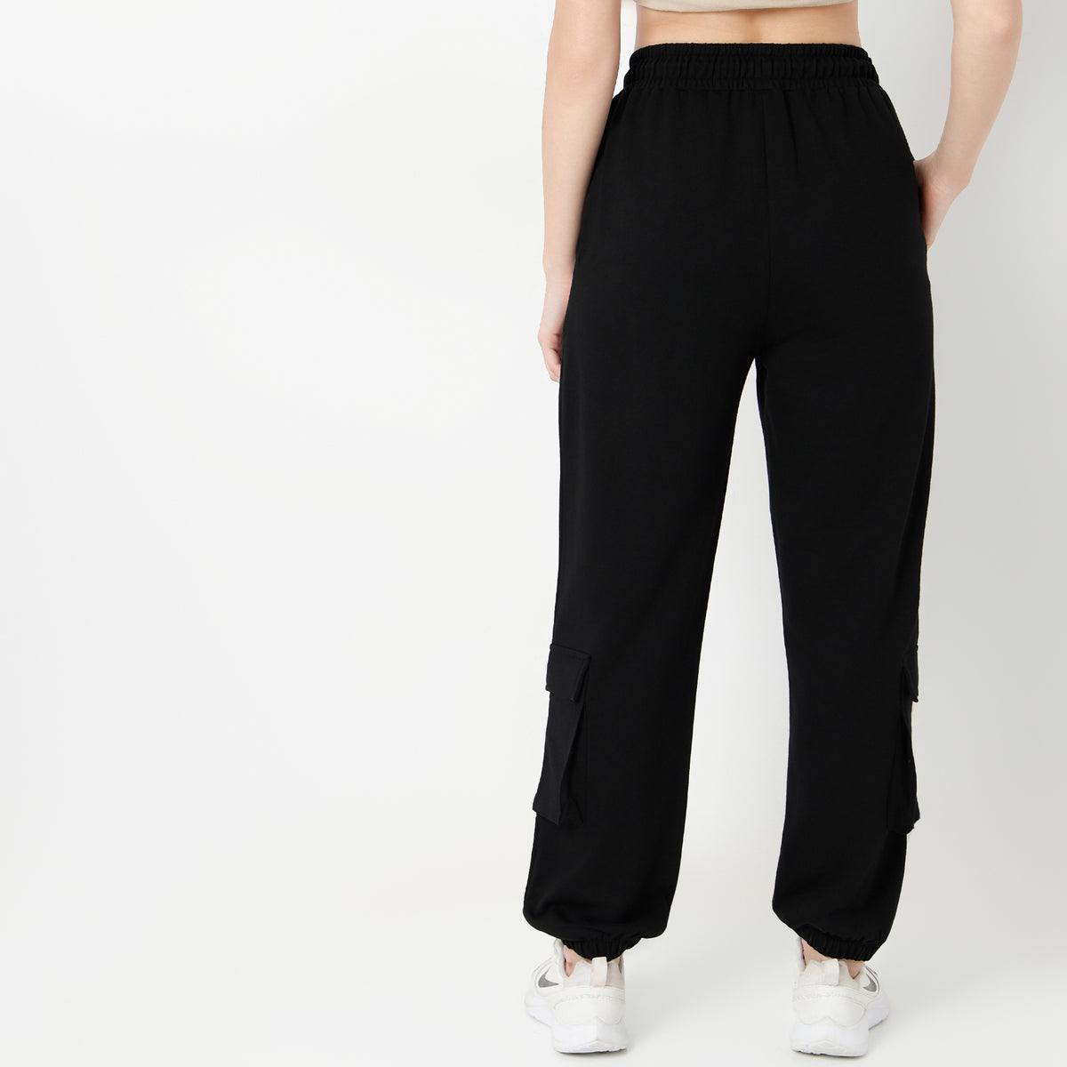 Relaxed Fit Ankle Length High Rise with Patch Pockets and Stripe Detail Joggers