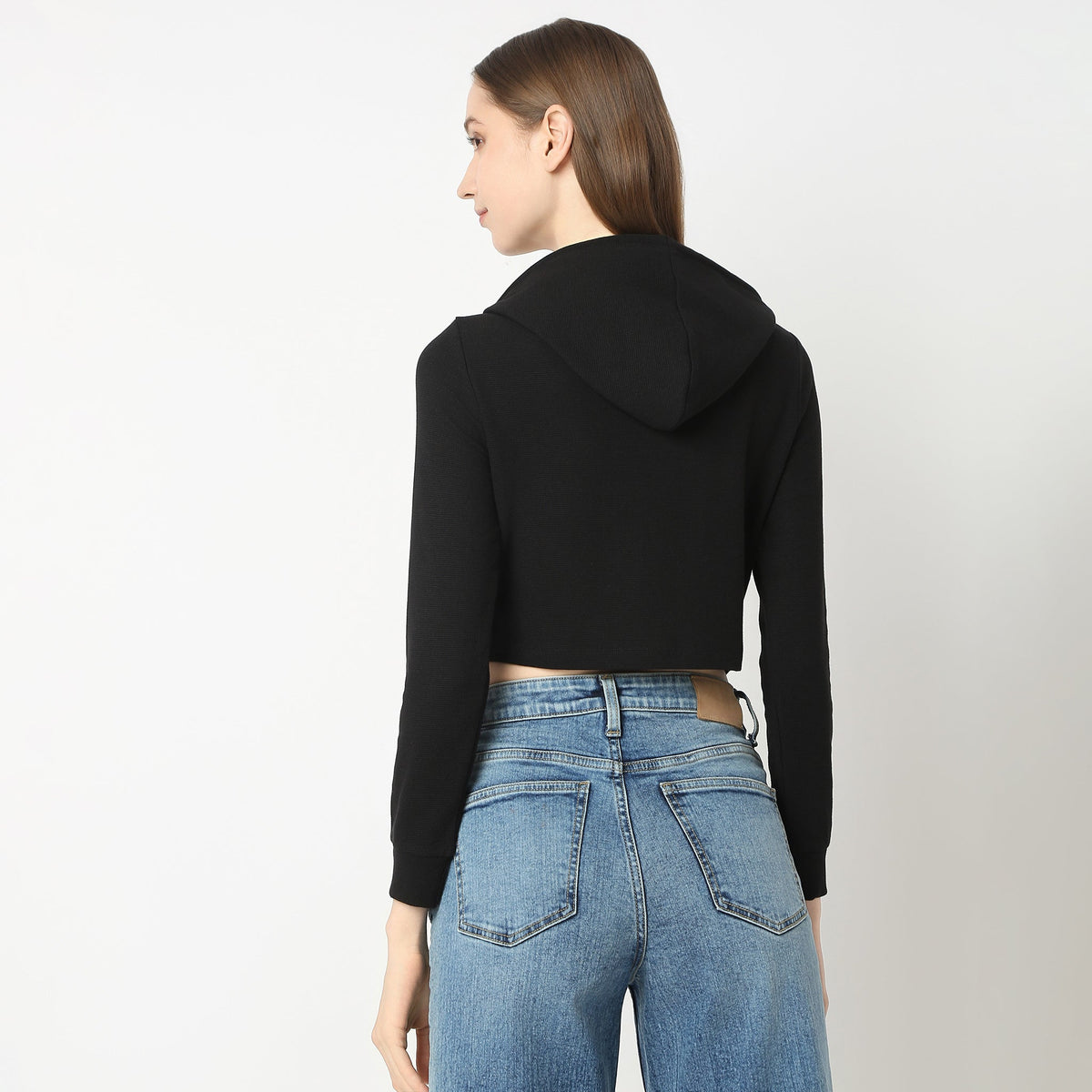 Women Solid Hoodie Cropped Full Sleeve Young Altheisure Sports Jacket