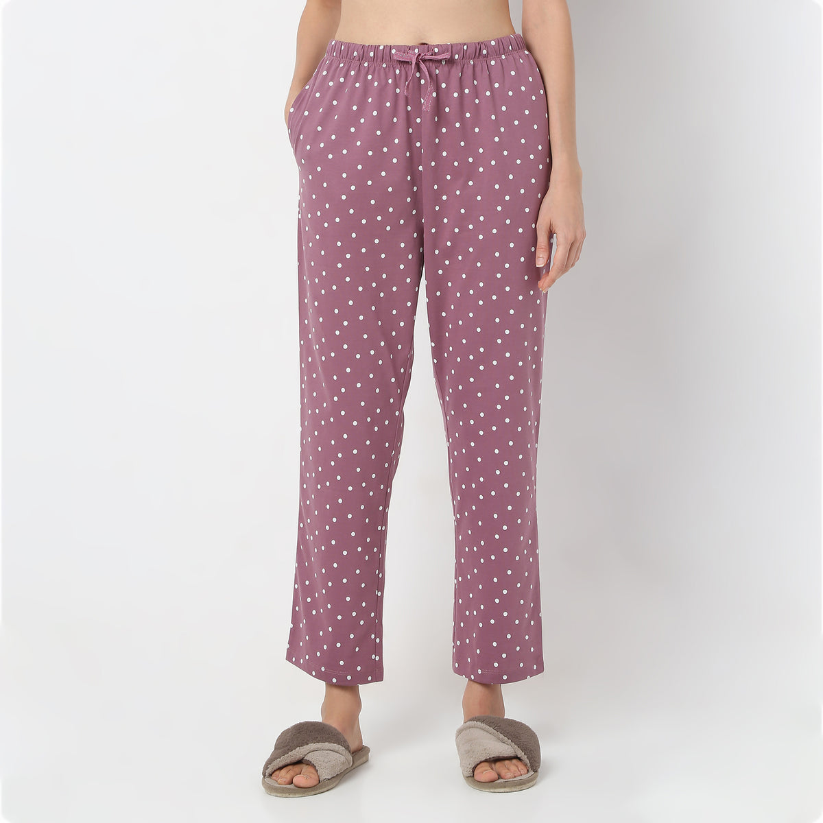 Regular Fit Polka Dot Ankle Length Mid Rise Pyjamas
