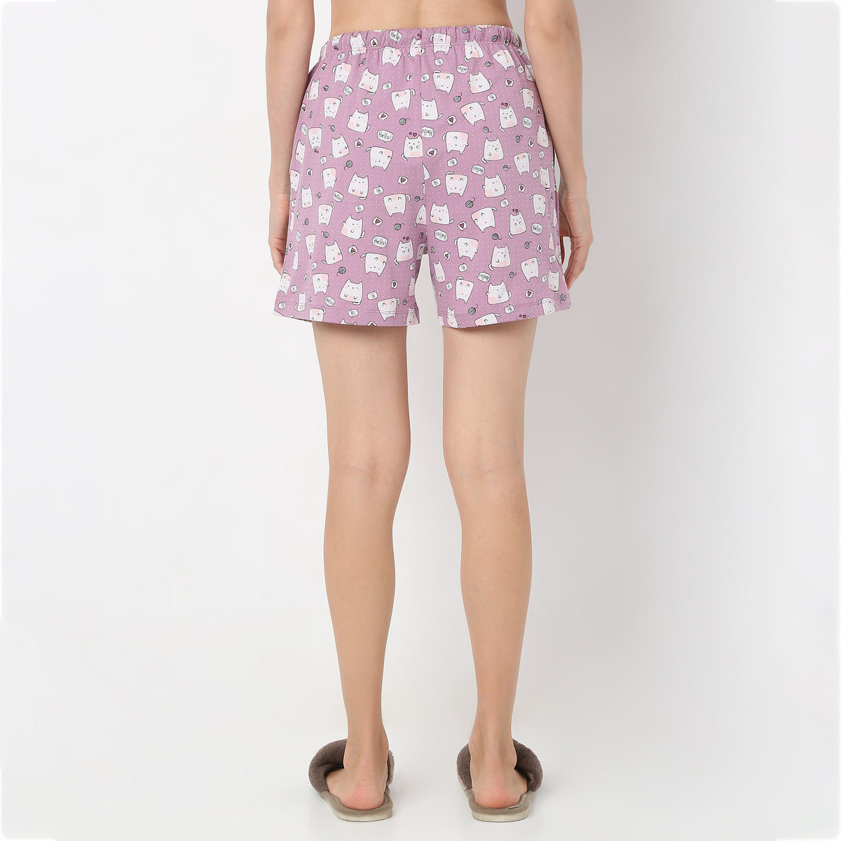 Regular Fit Animal Print Above Knee Mid Rise Shorts