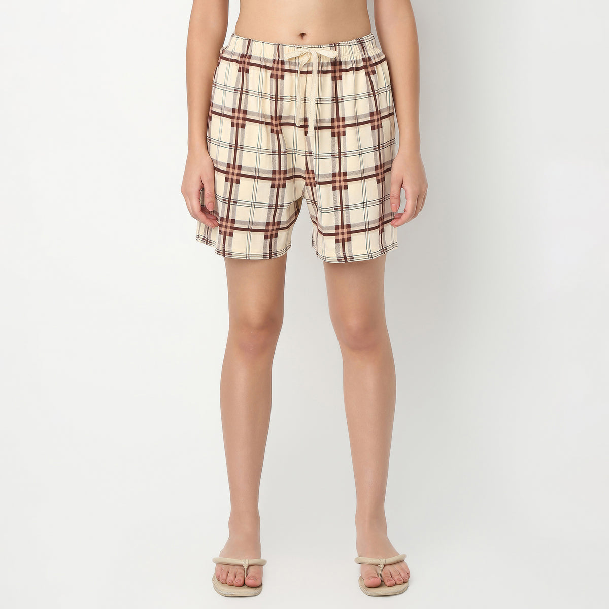 Regular Fit Checkered Above Knee Mid Rise Shorts