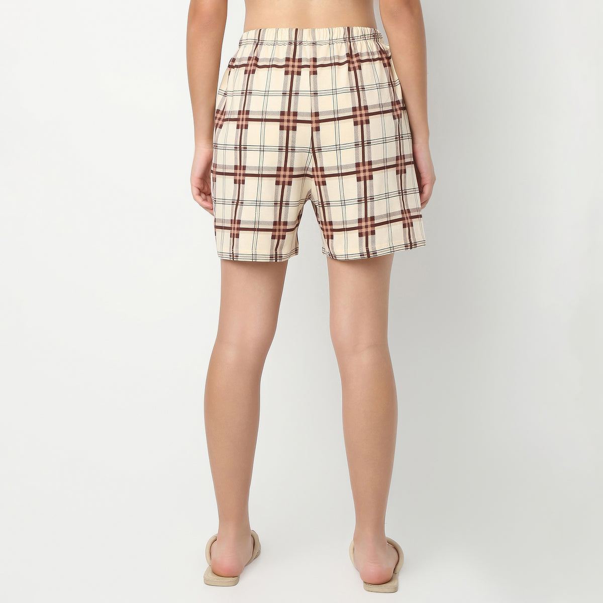 Regular Fit Checkered Above Knee Mid Rise Shorts