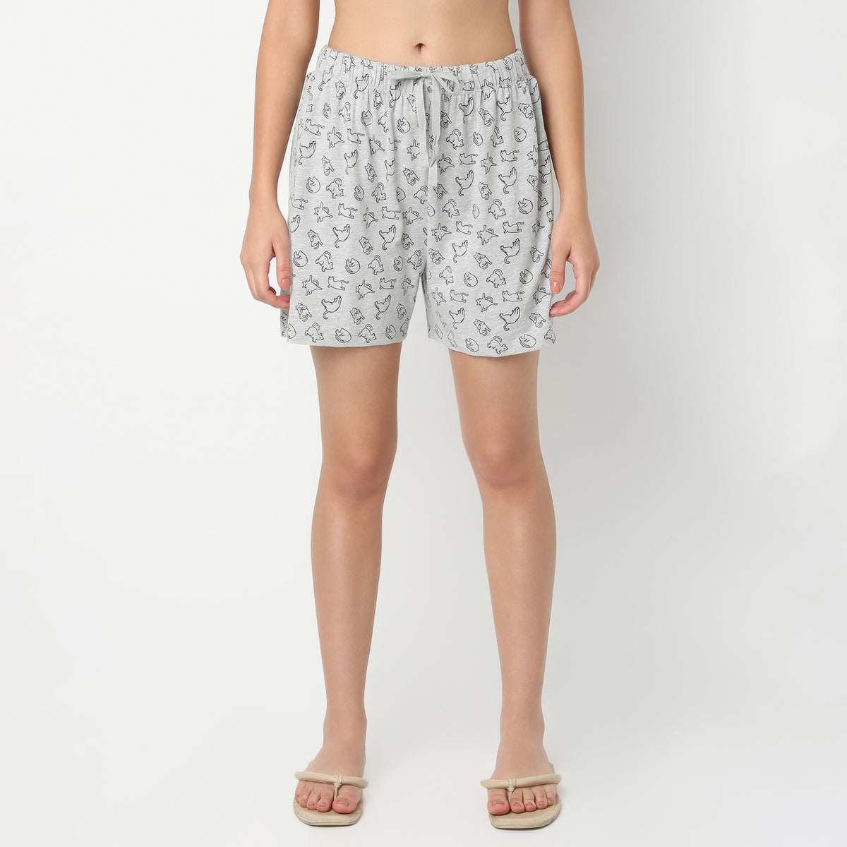 Regular Fit Animal Print Above Knee Mid Rise Shorts