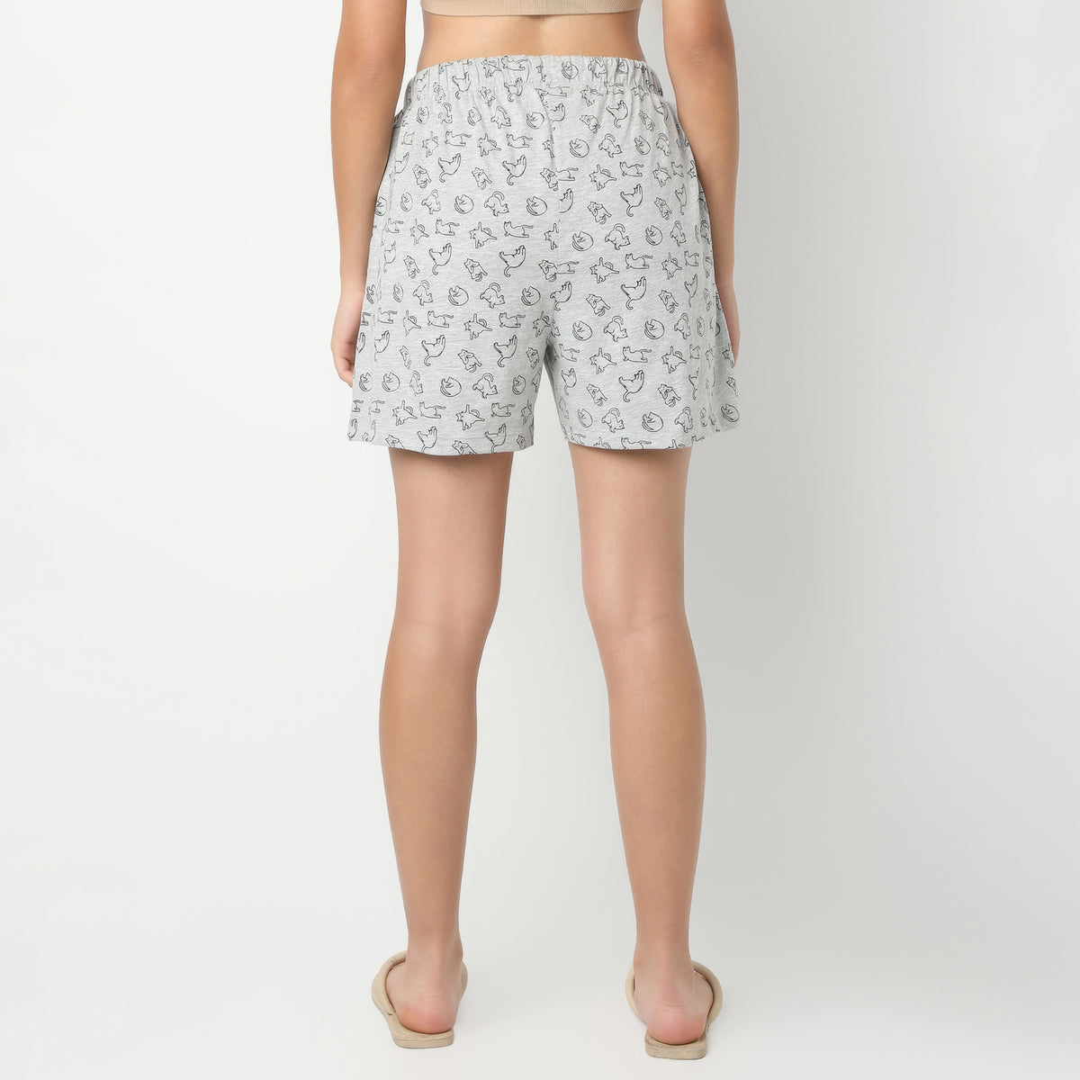 Regular Fit Animal Print Above Knee Mid Rise Shorts