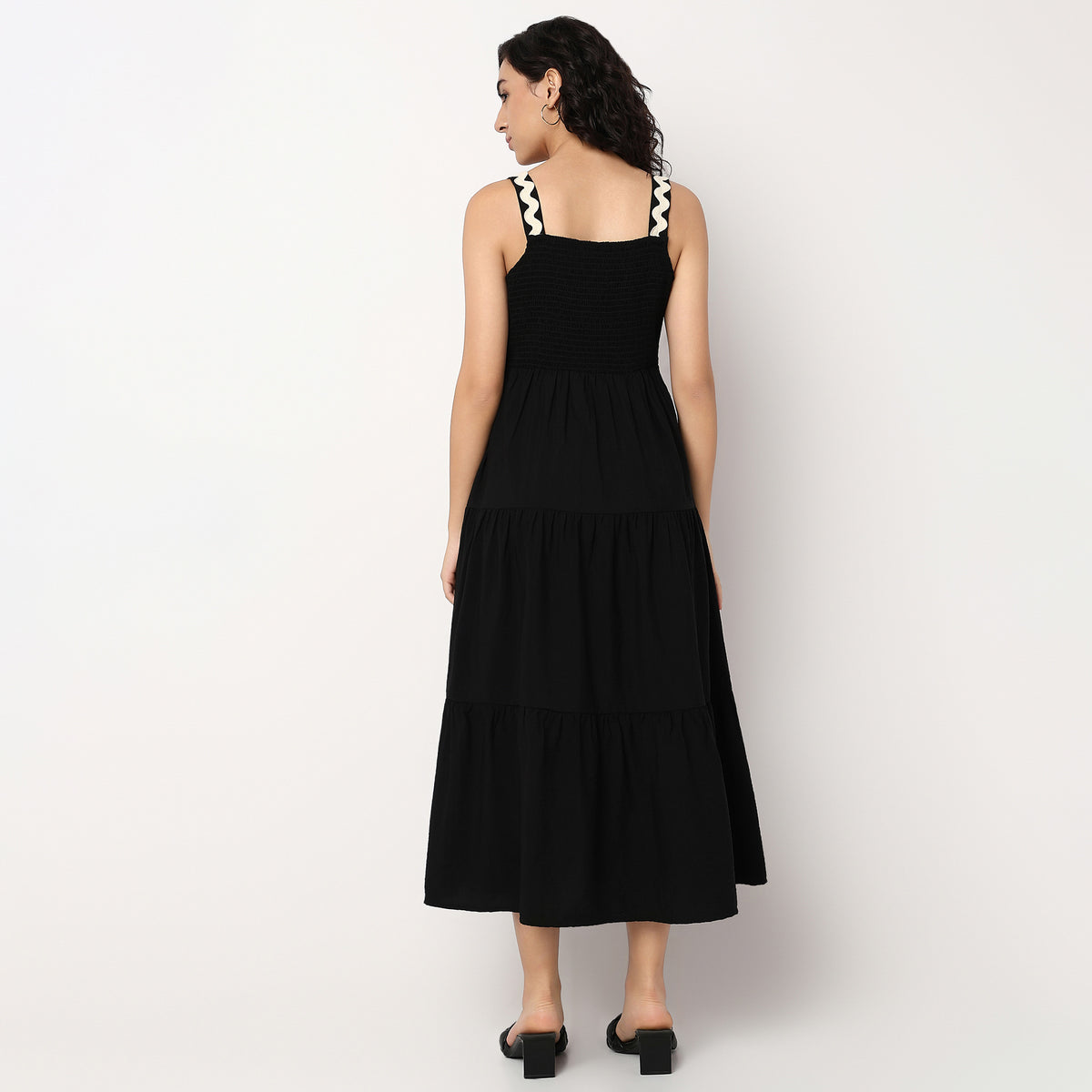Woven Strapy Flared Solid Dress