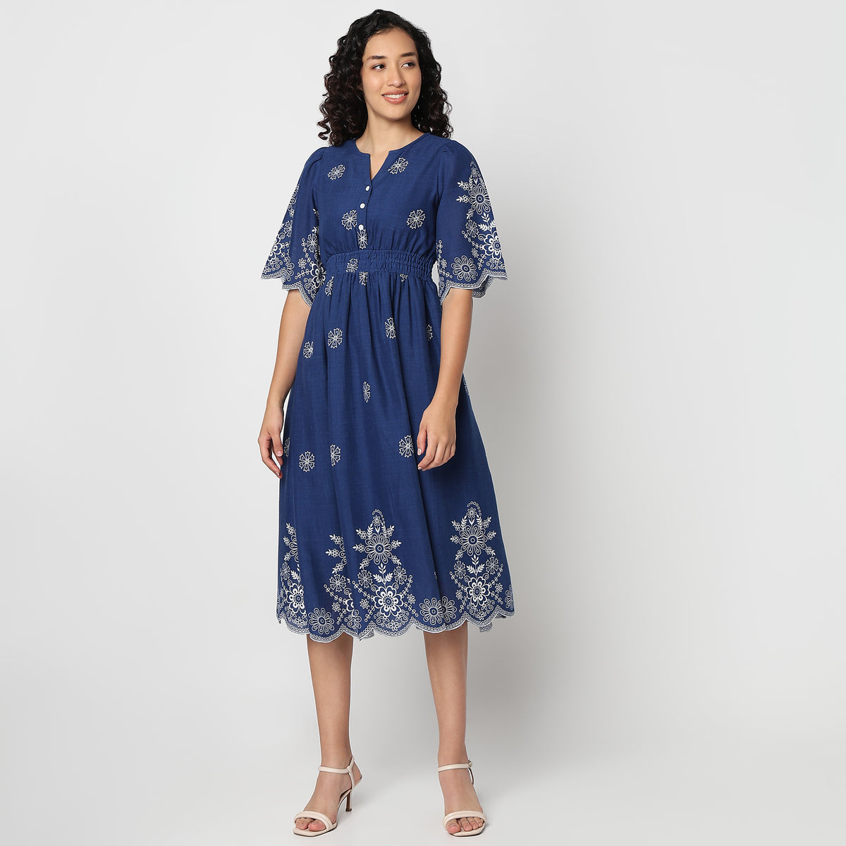 Flare Fit Floral Print V-Neck Dress