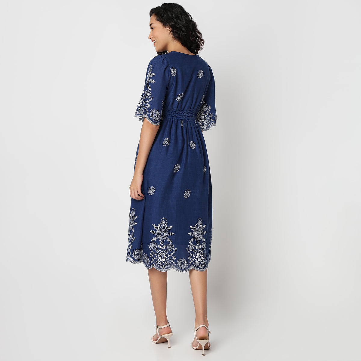 Flare Fit Floral Print V-Neck Dress