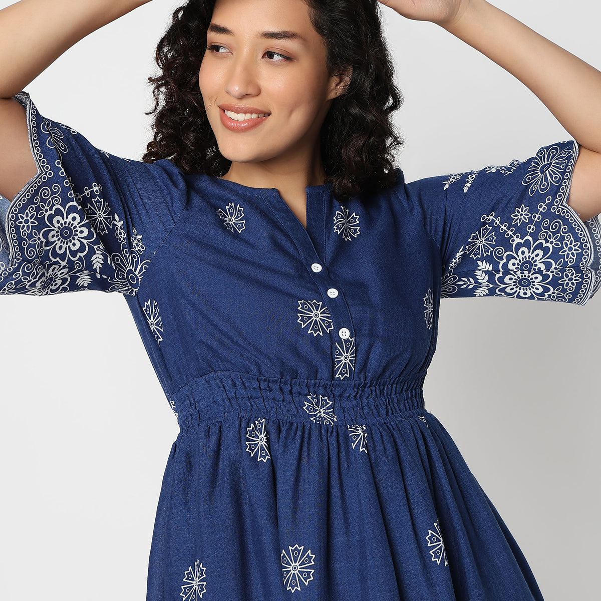 Flare Fit Floral Print V-Neck Dress