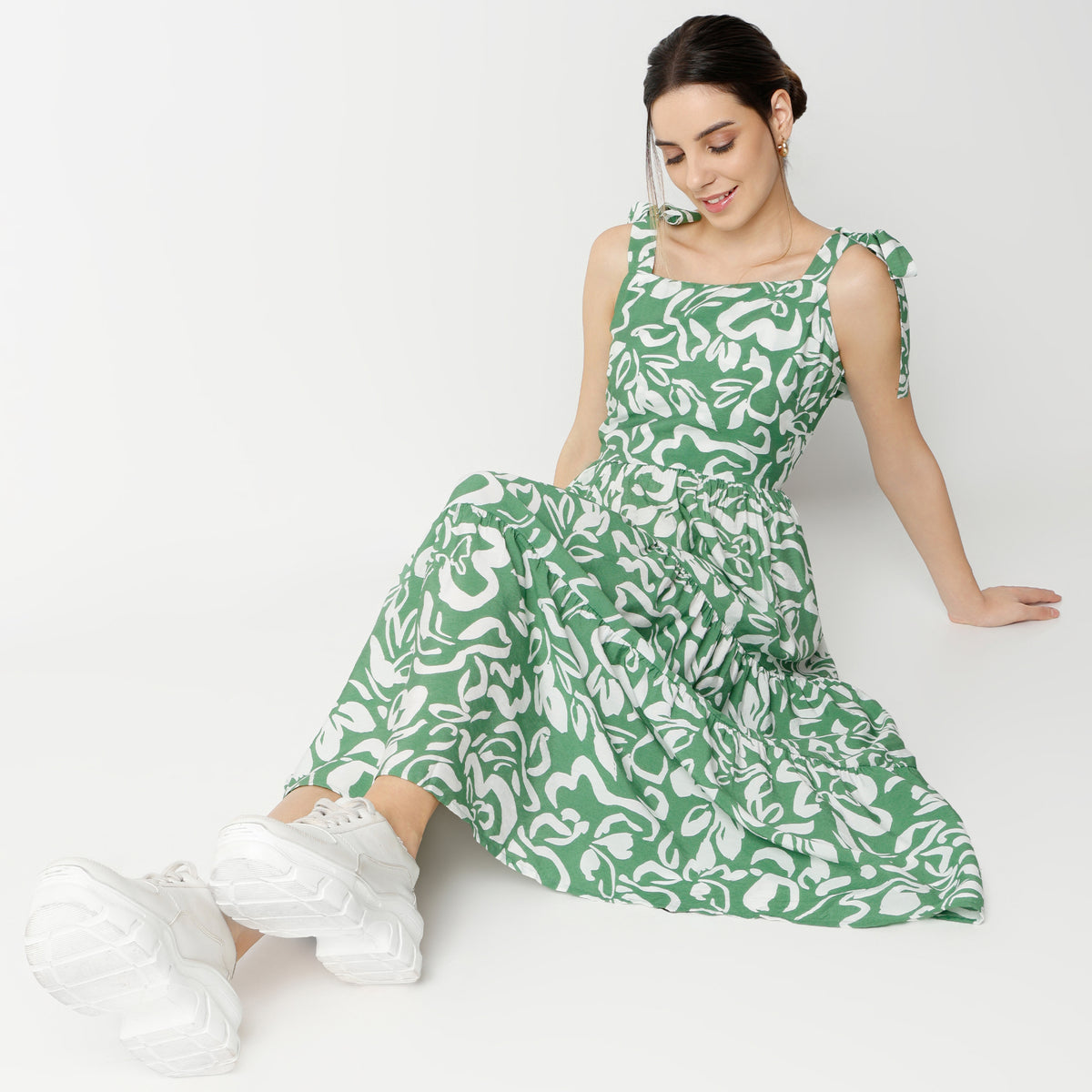 Flare Fit Printed Calf Length Dress