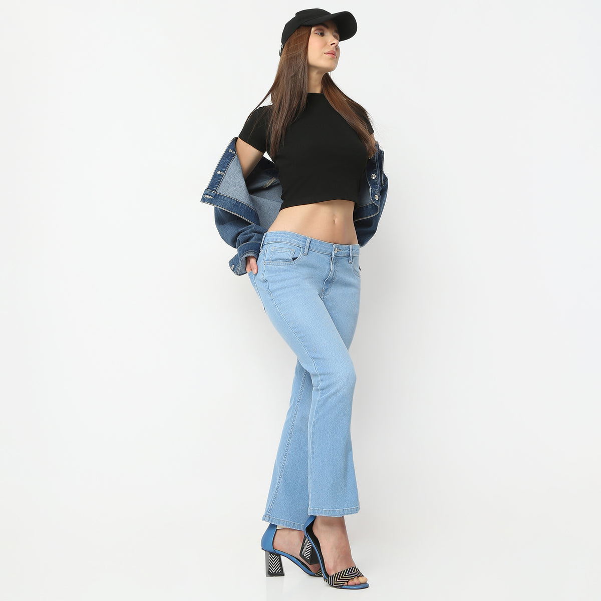 Boot Cut Solid Ankle Length Low Rise Jeans