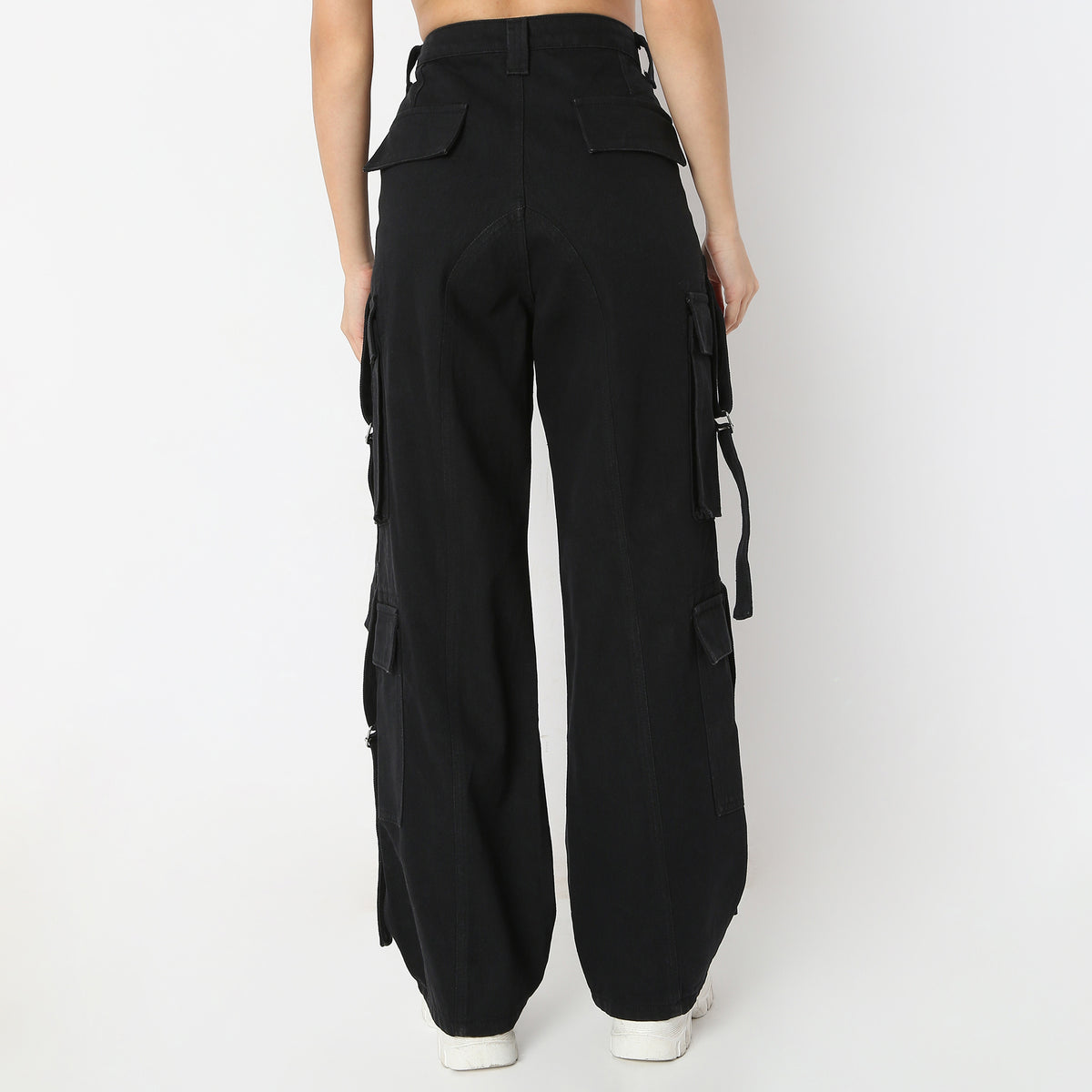 Solid Full-Length High-Waist Utility Crago with Street Look Flare Jeans