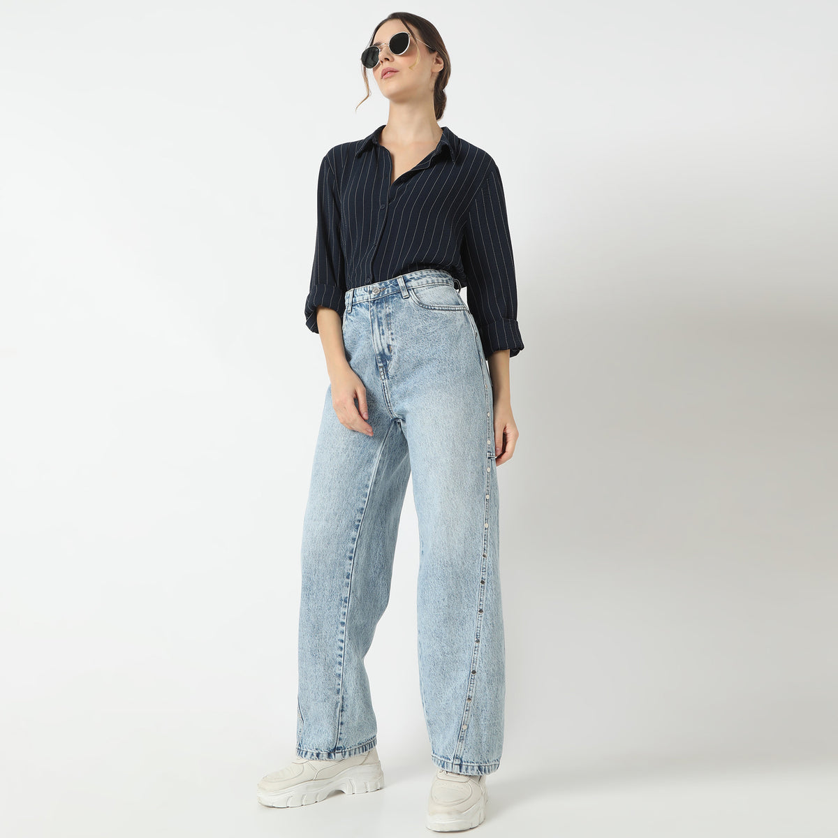Straight Fit Solid Full Length High Rise Jeans