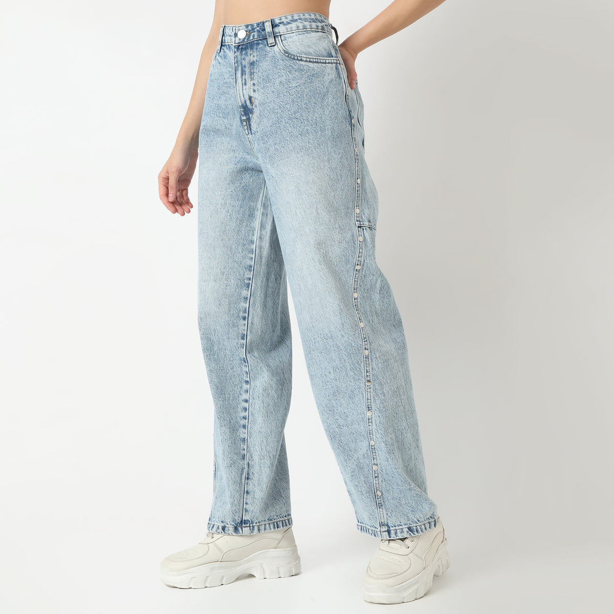Straight Fit Solid Full Length High Rise Jeans