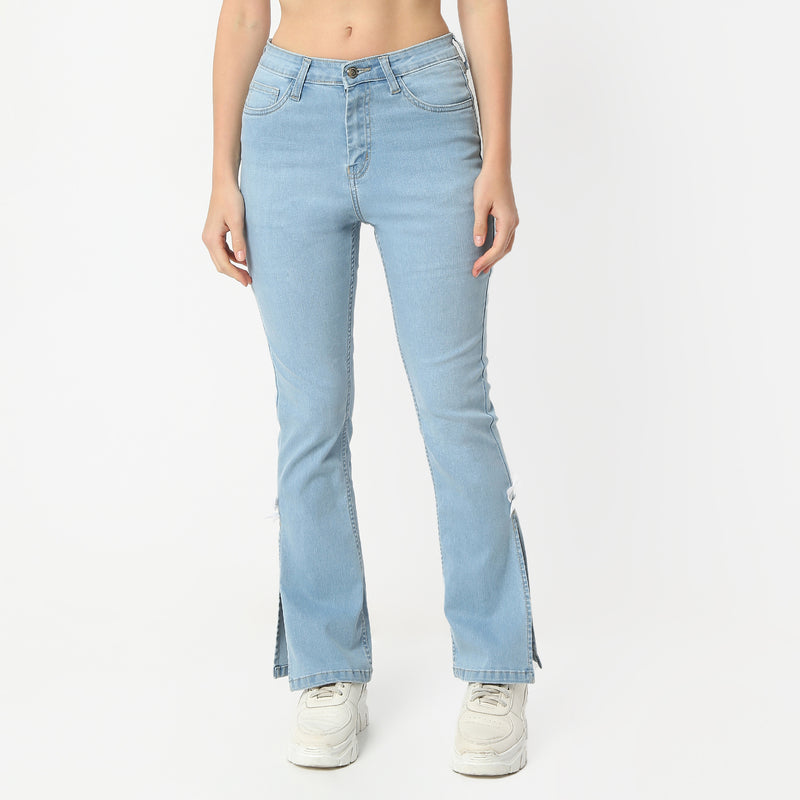 Boot Cut Solid Full Length High Rise Jeans