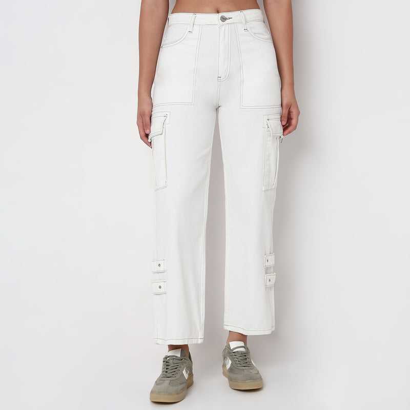 Relaxed Fit Solid Cargo Jeans