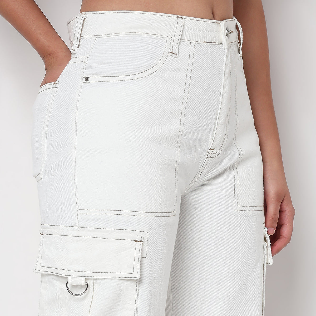 Relaxed Fit Solid Cargo Jeans