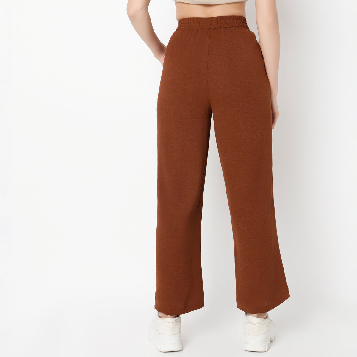 Regular Fit Solid Regular Length High Rise Palazzos