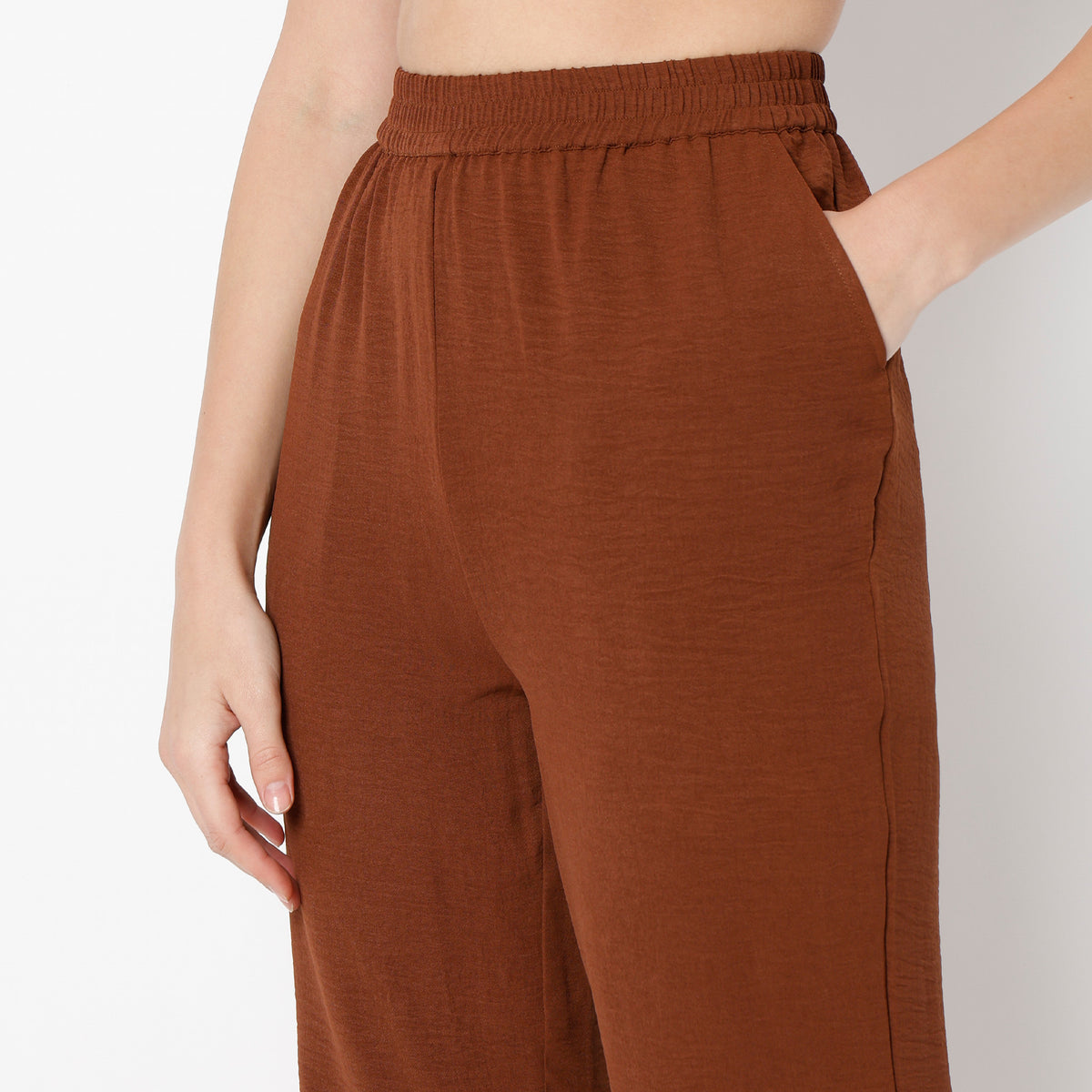 Regular Fit Solid Regular Length High Rise Palazzos