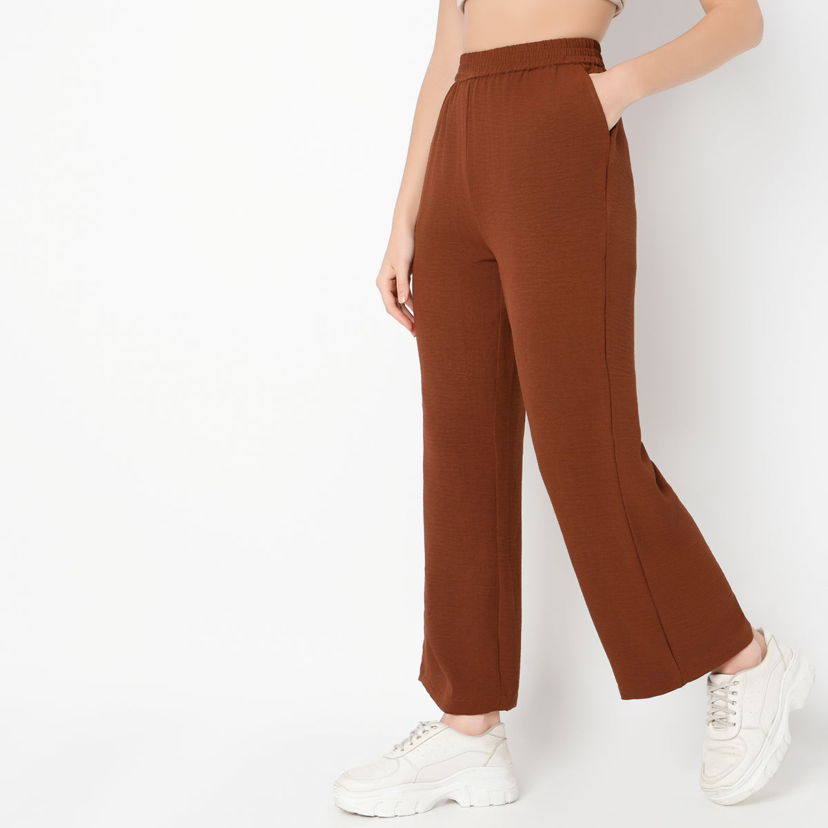 Regular Fit Solid Regular Length High Rise Palazzos