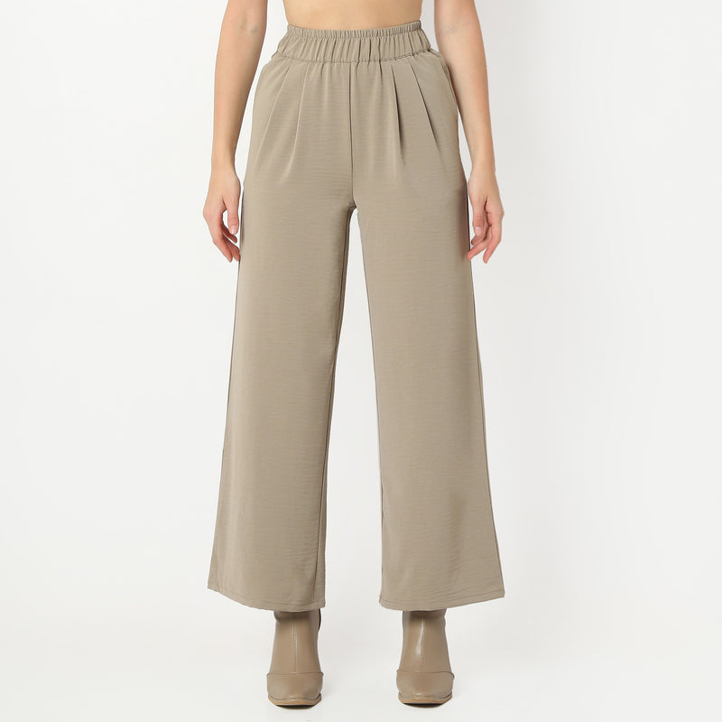 Regular Fit Solid Ankle Length Mid Rise Palazzos