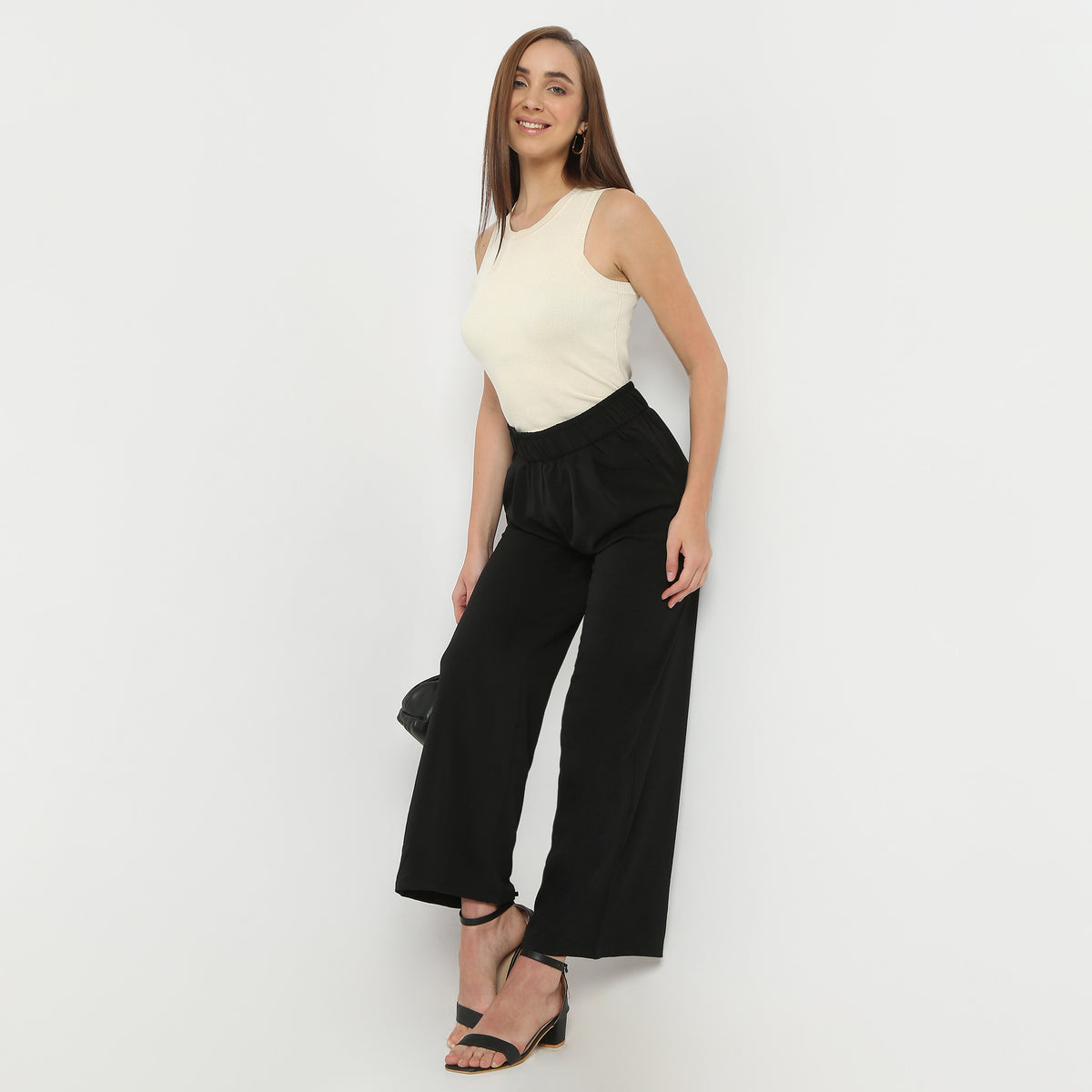 Regular Fit Solid Ankle Length Mid Rise Palazzos