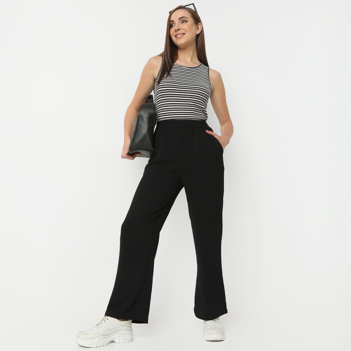 Regular Fit Solid Regular Length Mid Rise Palazzos