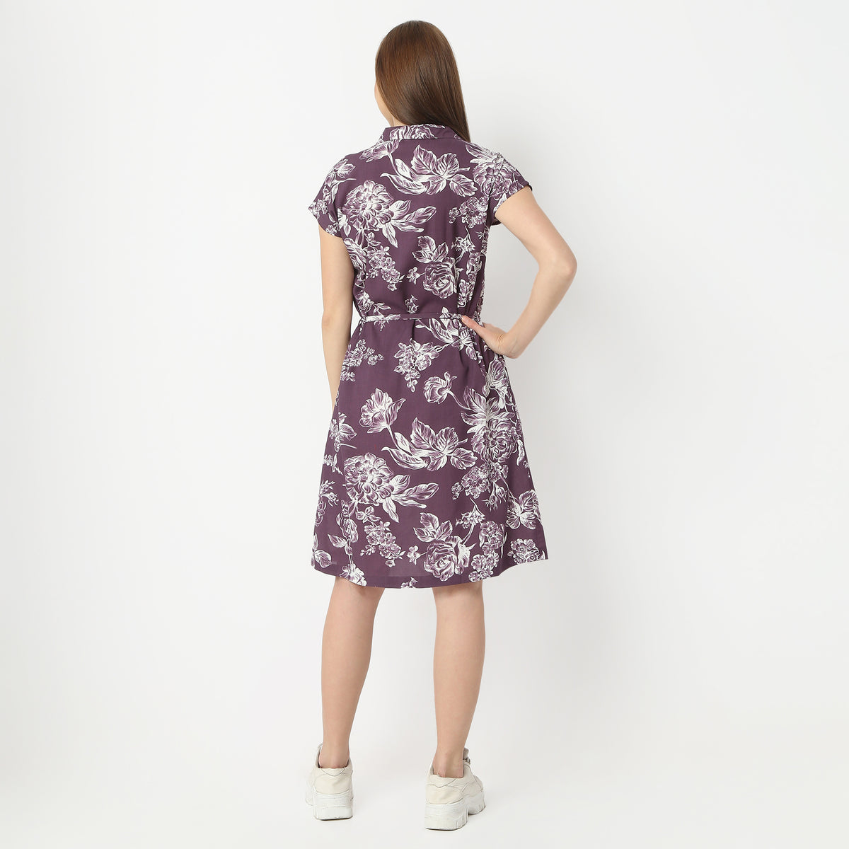 Regular Fit Floral Shirt Collar Short Length Gown