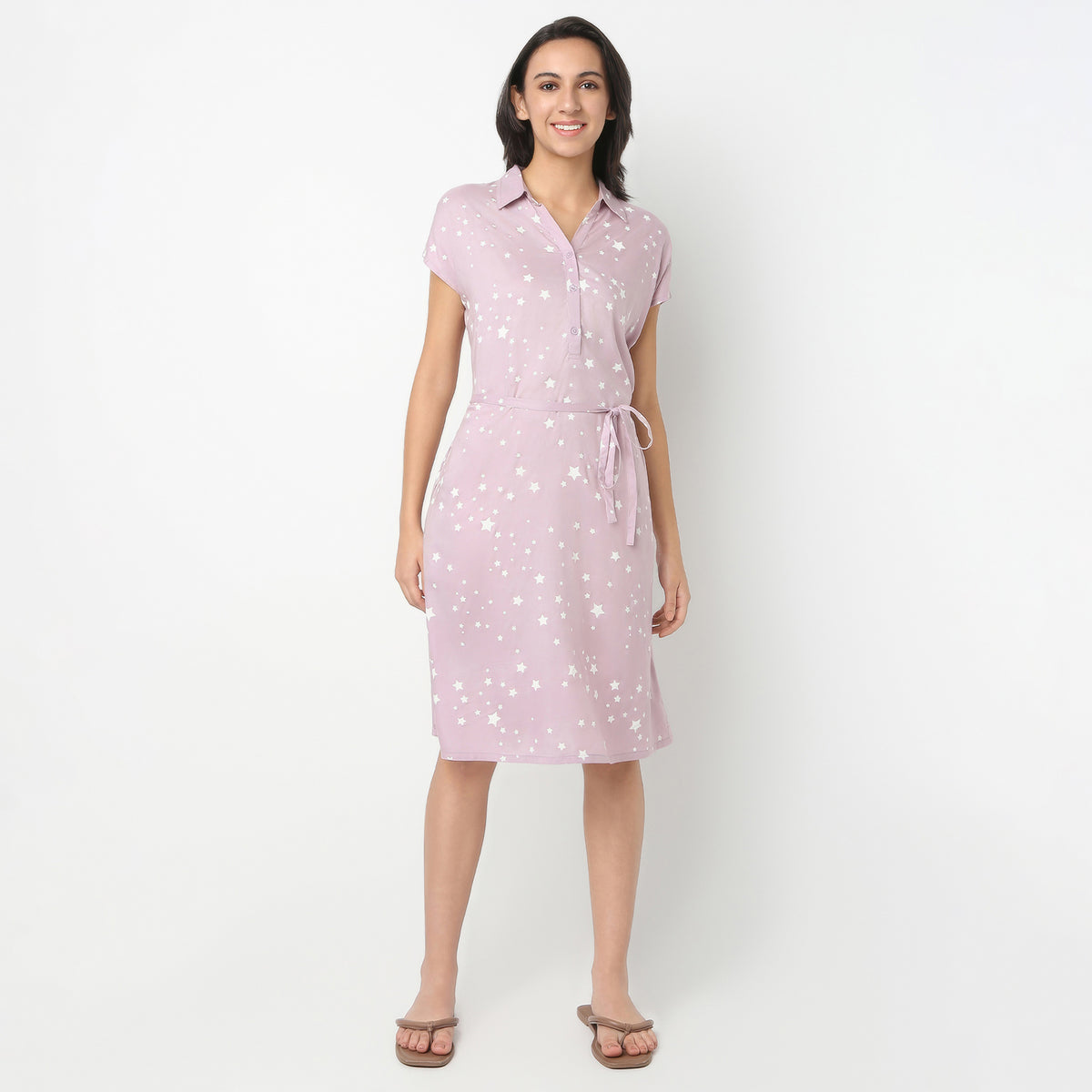 Regular Fit All Over Print Shirt Collar Gown