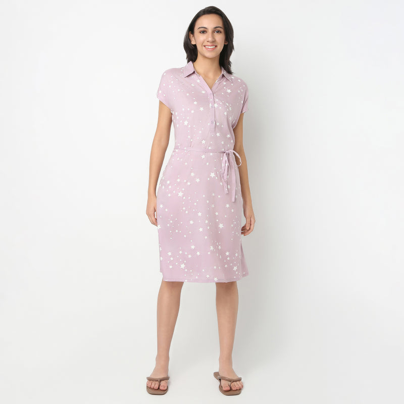 Regular Fit All Over Print Shirt Collar Gown