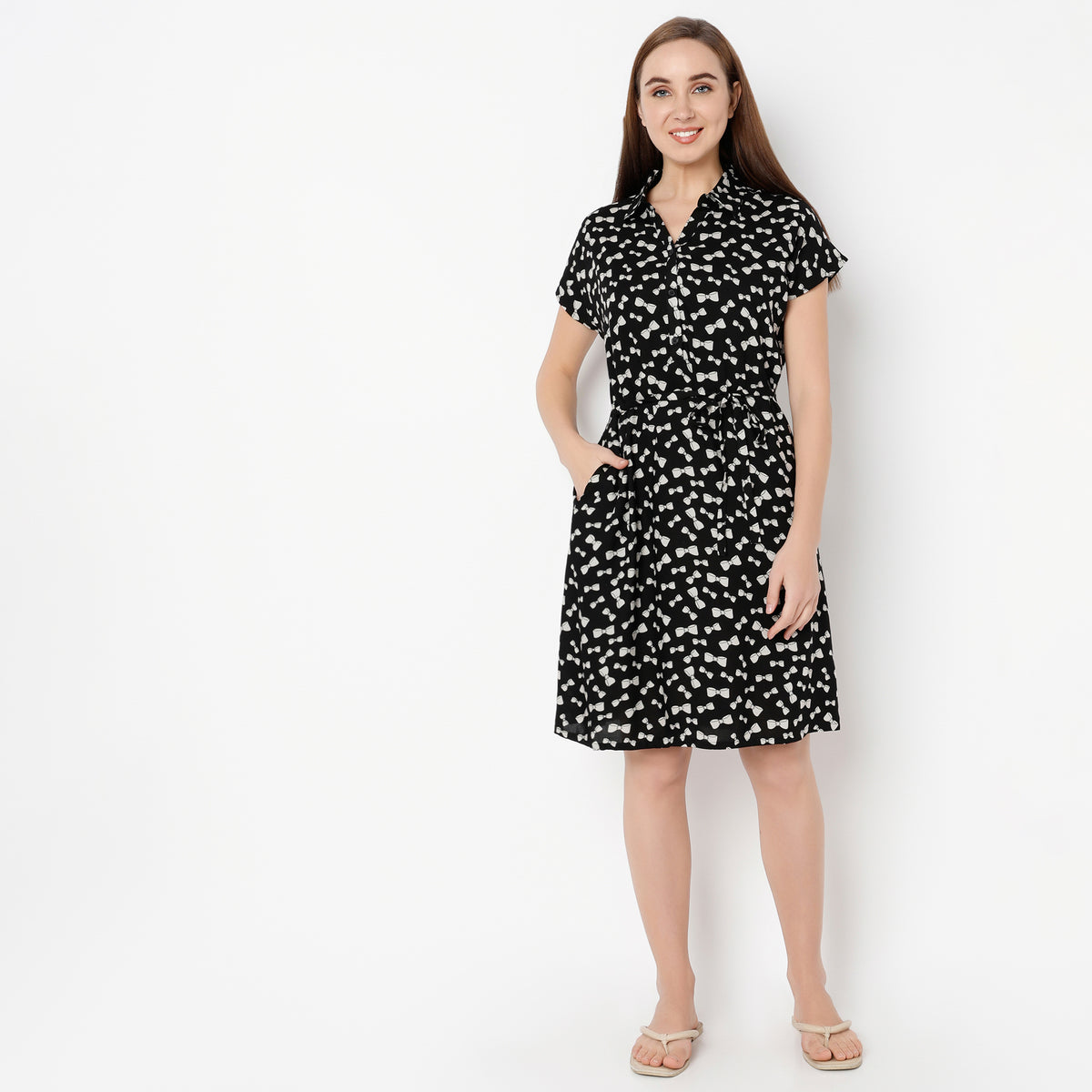 Regular Fit All Over Print Shirt Collar Gown