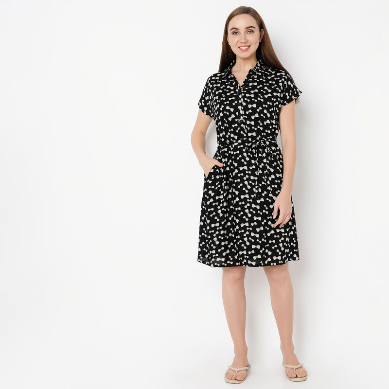 Regular Fit All Over Print Shirt Collar Gown