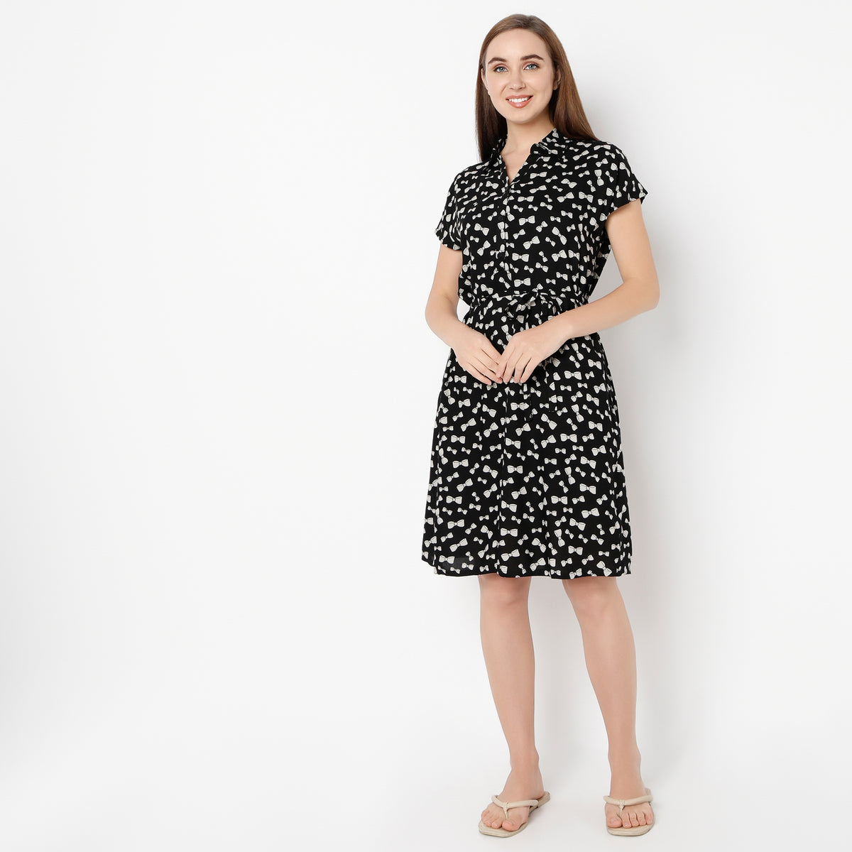 Regular Fit All Over Print Shirt Collar Gown