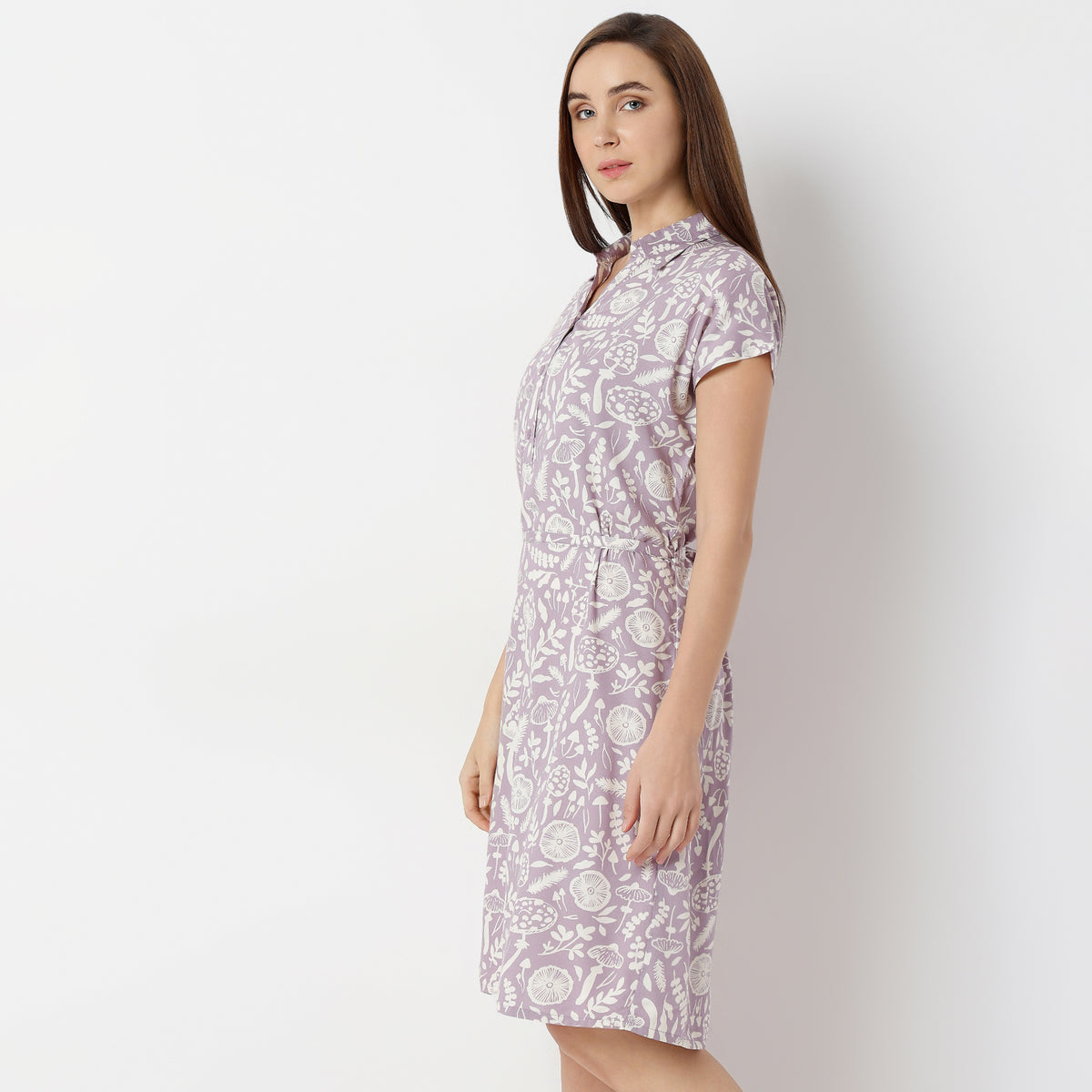 Regular Fit Floral Shirt Collar Gown