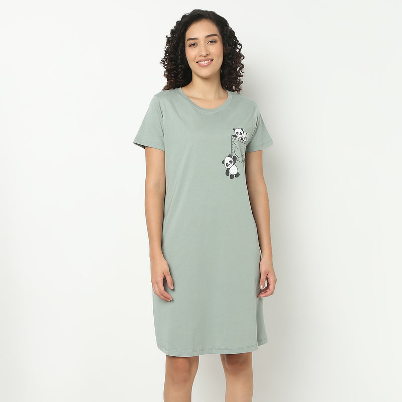 Chest Printed Night Short Gown