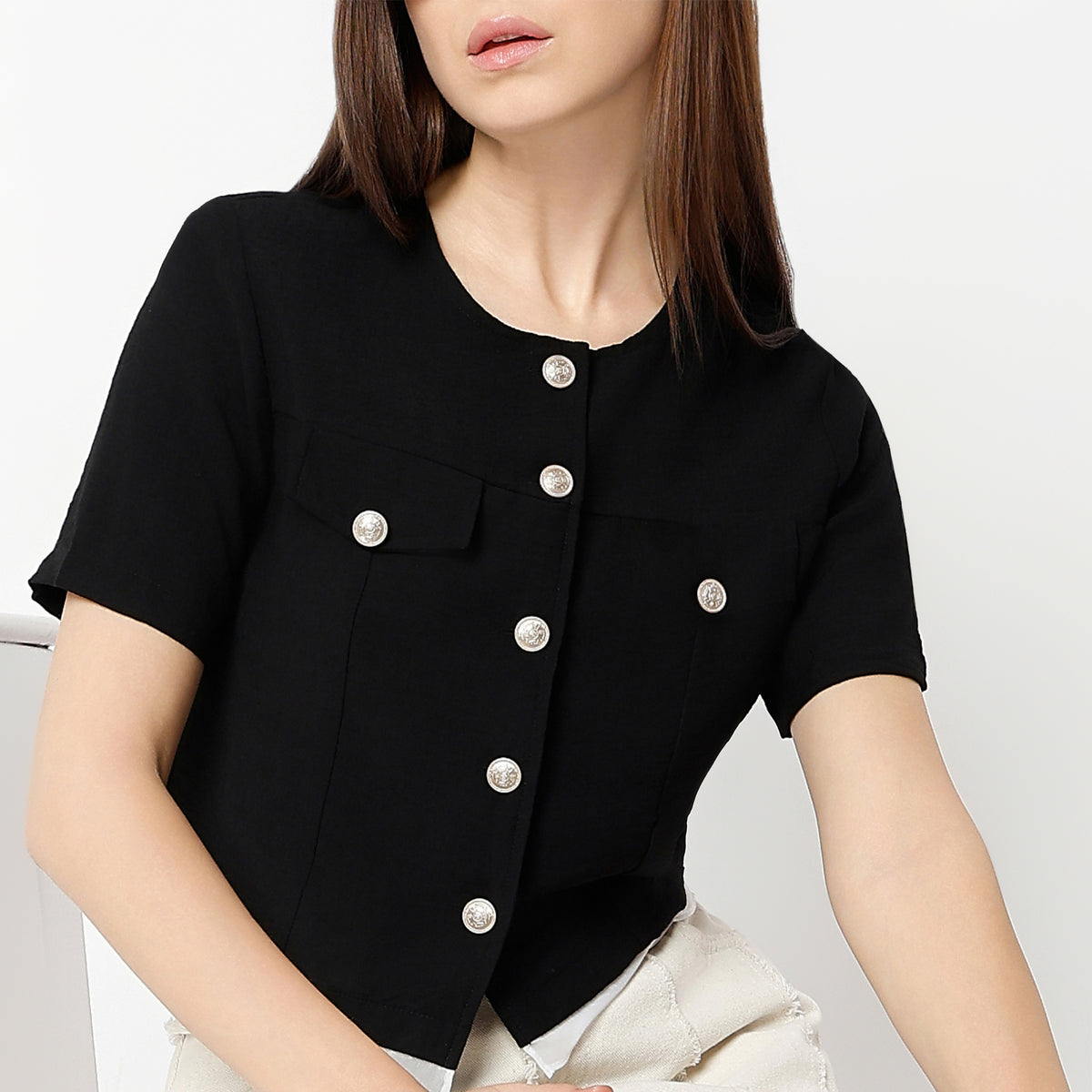 Regular Fit Solid Round Neck Shirt