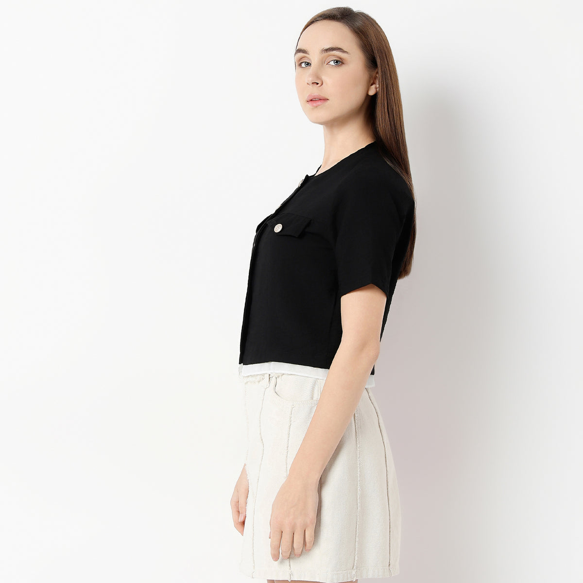 Regular Fit Solid Round Neck Shirt