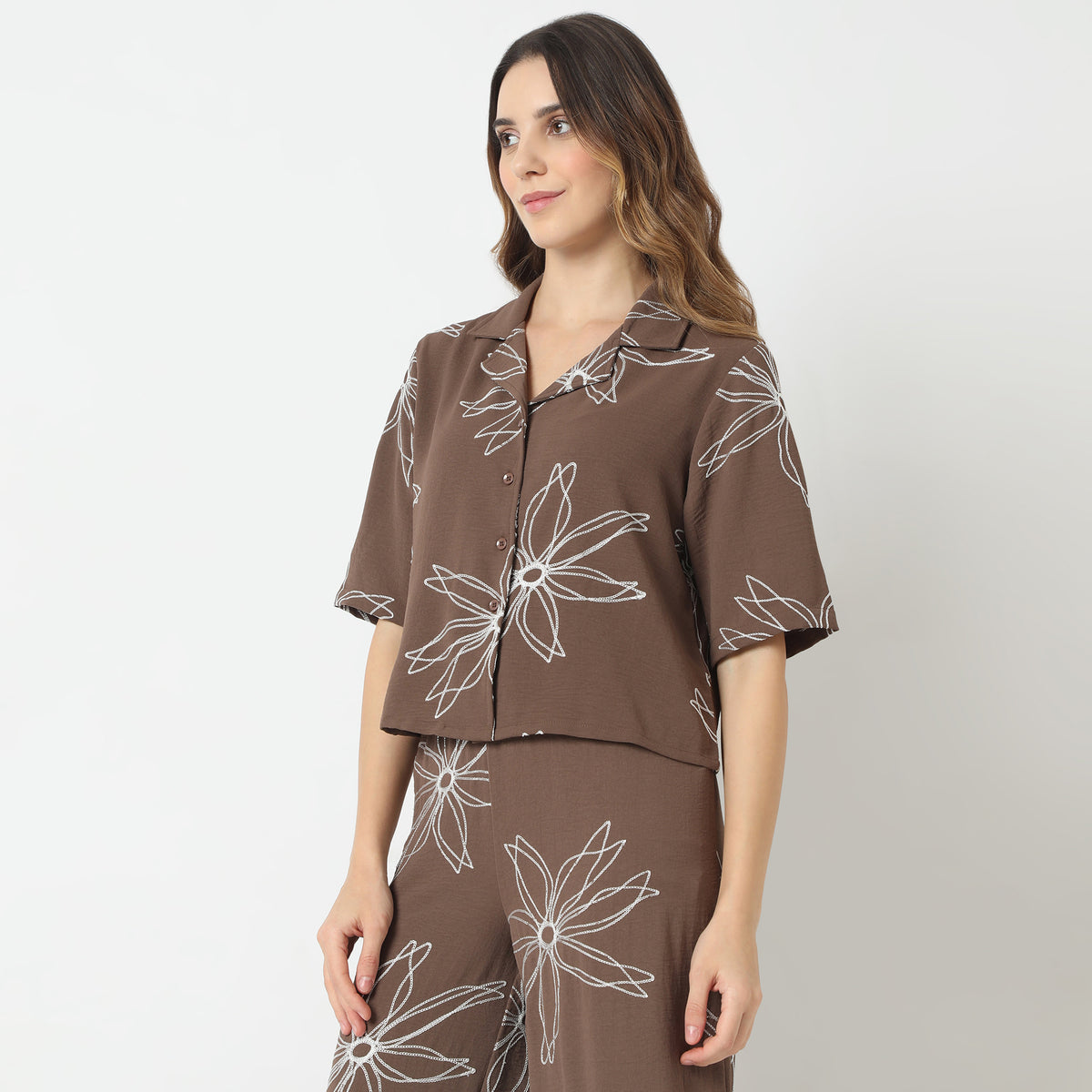 Regular Fit Solid Camp Collar Shirt