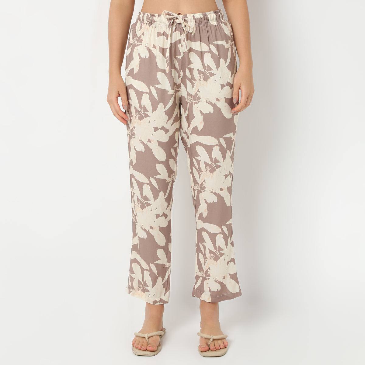 Lapel Collar Three-Fourth Sleeve Printed Sleepwear Set