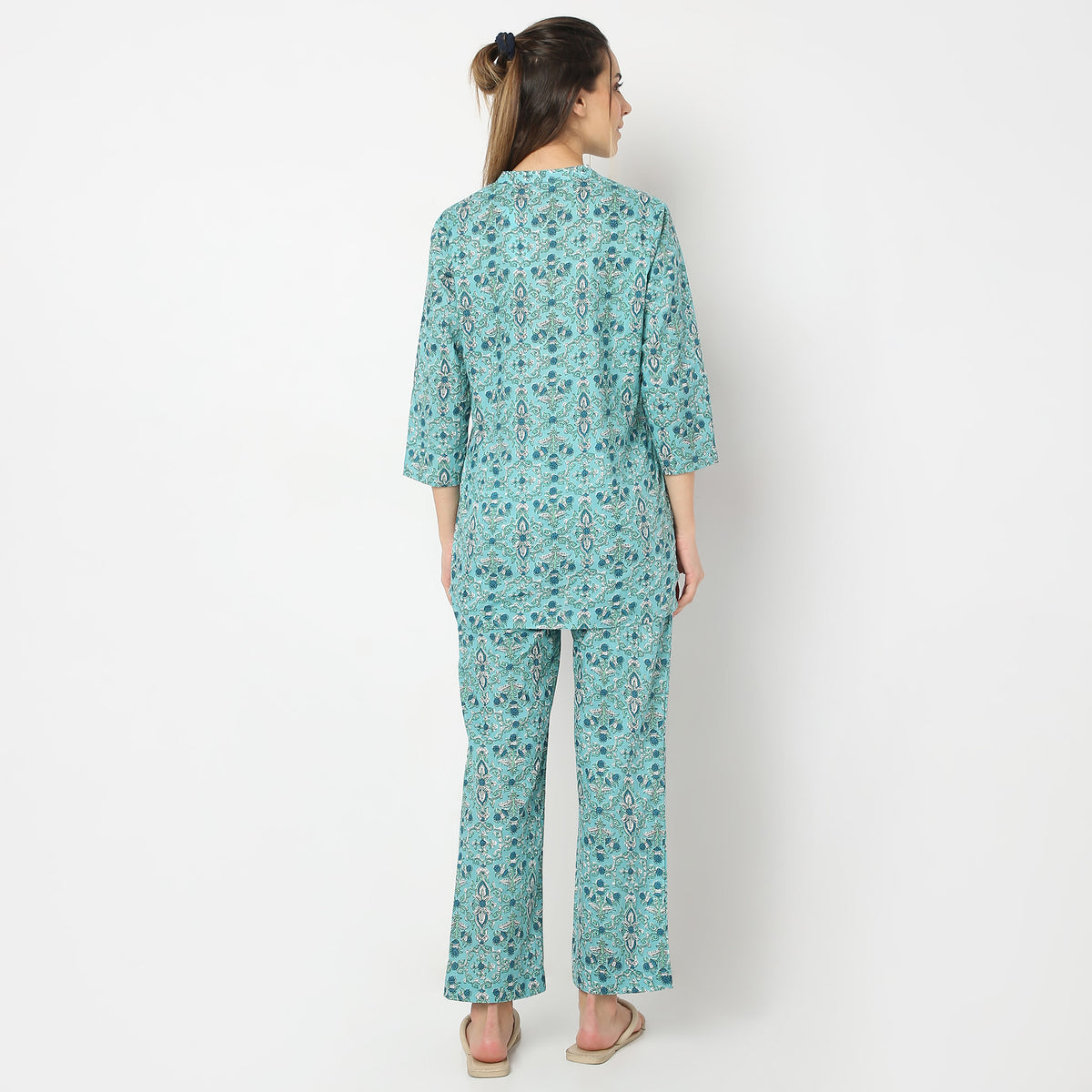 Regular Fit Printed Shirt with Pyjama Set