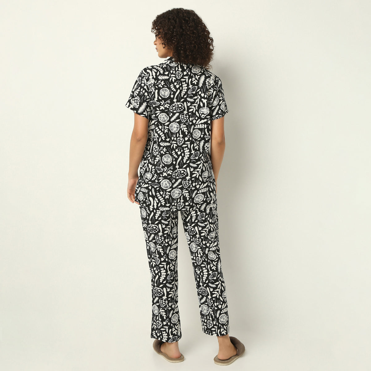 Regular Fit Printed Lapel Collar Shirt with Pyjama Set